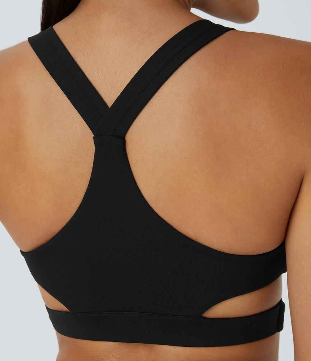 Halara Low Support Crossover Hem Cut Out Racerback Yoga Pilates Sports Bra Blk S